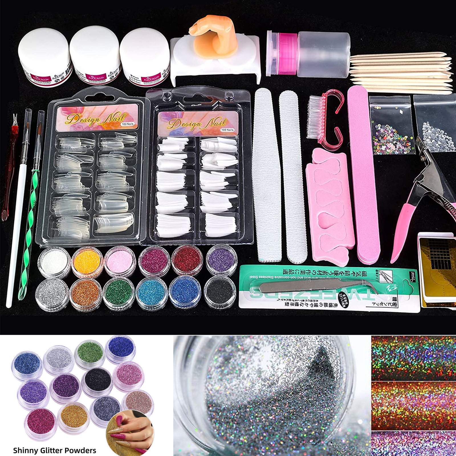 Acrylic Nail Kit Acrylic Powder Glitter Nail Art Manicure Tool Tip Brush Set