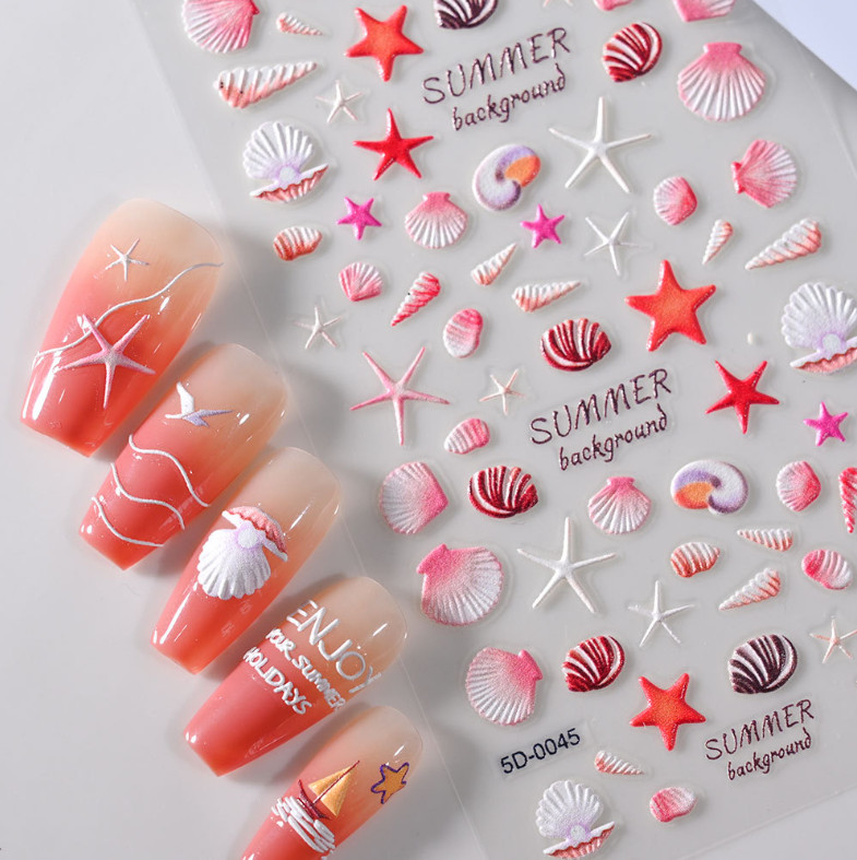 Summer 5D Embossed Ocean Nail Art Stickers AZTSYT Starfish Seashell Coconut NH27