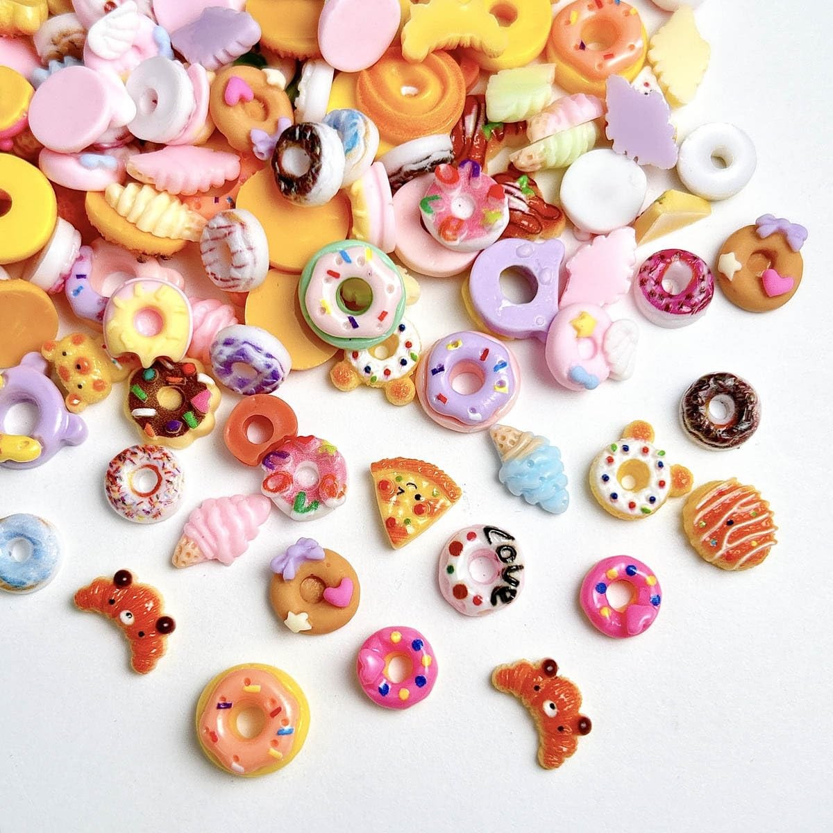 110Pcs Slime Charms Food Cute Set and Cartoon Animals- Mixed Lot Assorted Foo…