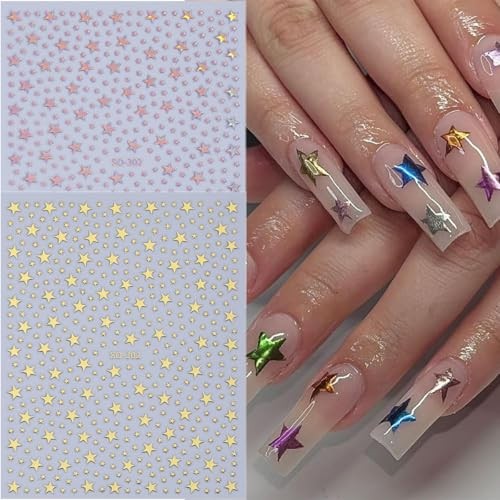 10 Sheets Star Nail Stickers for Nail Art 3D Self-Adhesive Colorful Star-14