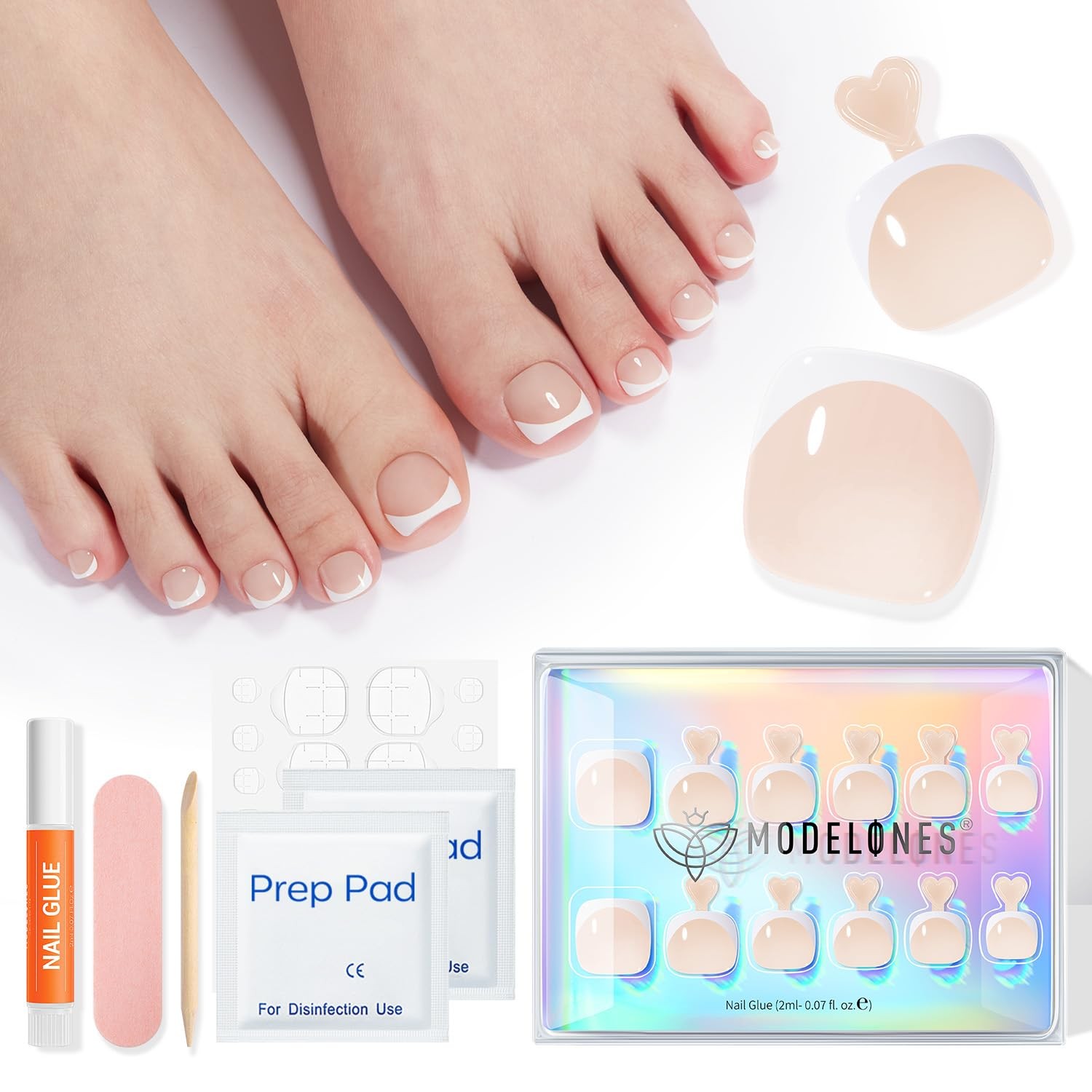 Press on Toenails Short, Nude French Tip Toe Nails A1-Nude French short