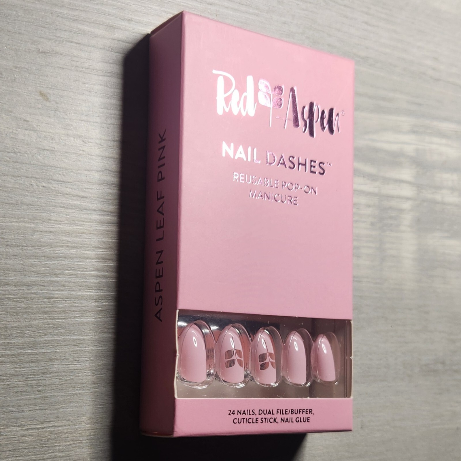 Press On Nails Aspen Leaf Pink Spring Summer Vacation Brand Logo Dash Red Aspen