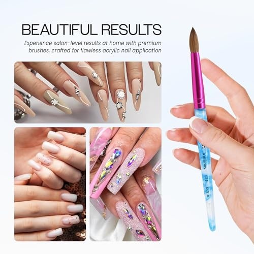 Acrylic Nail Brush Size 12 – Pure Kolinsky Hair, Round Shape, Blue Handle, Pink