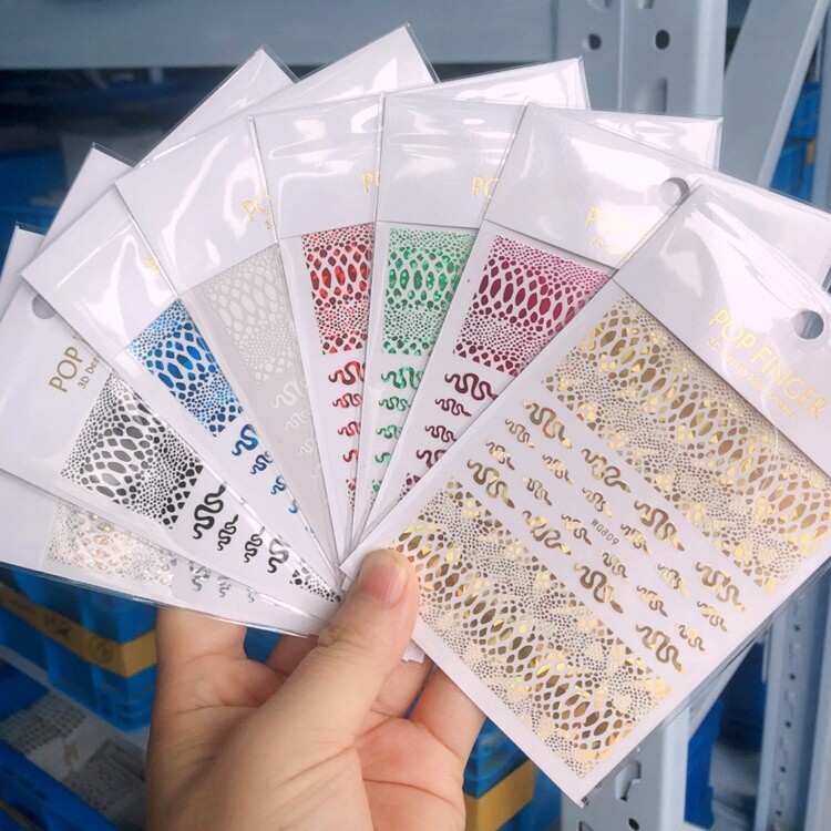Laser Snakeskin Snake 3D Self-Adhesive Nail Stickers 7 Colors