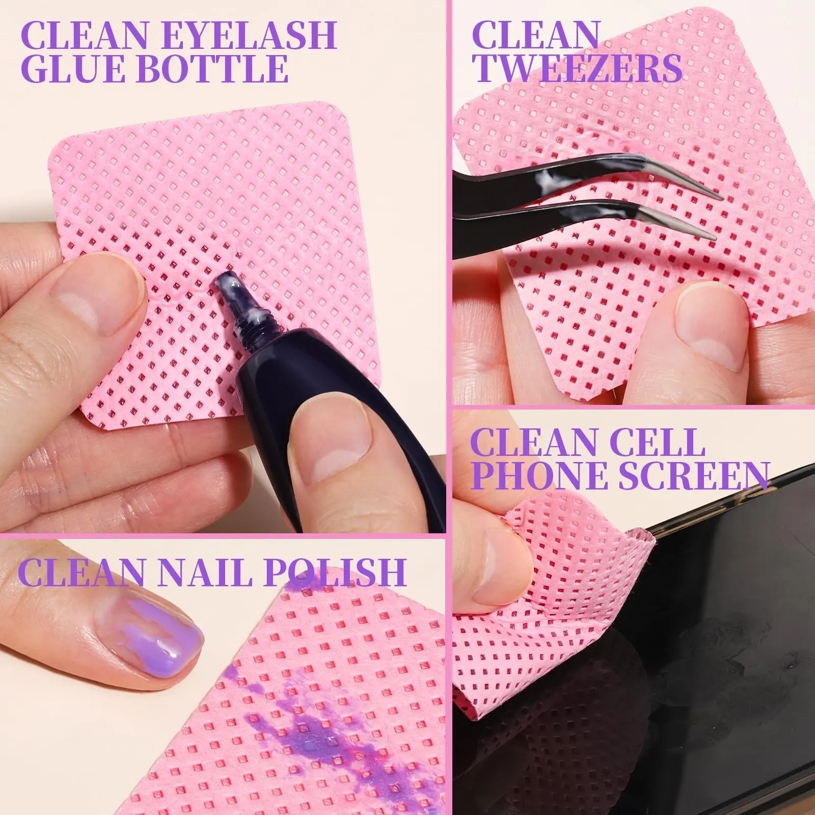 Lint Free Nail Pads – 200 Pcs Gel Cleaning Wipes for Salon Use – Pink