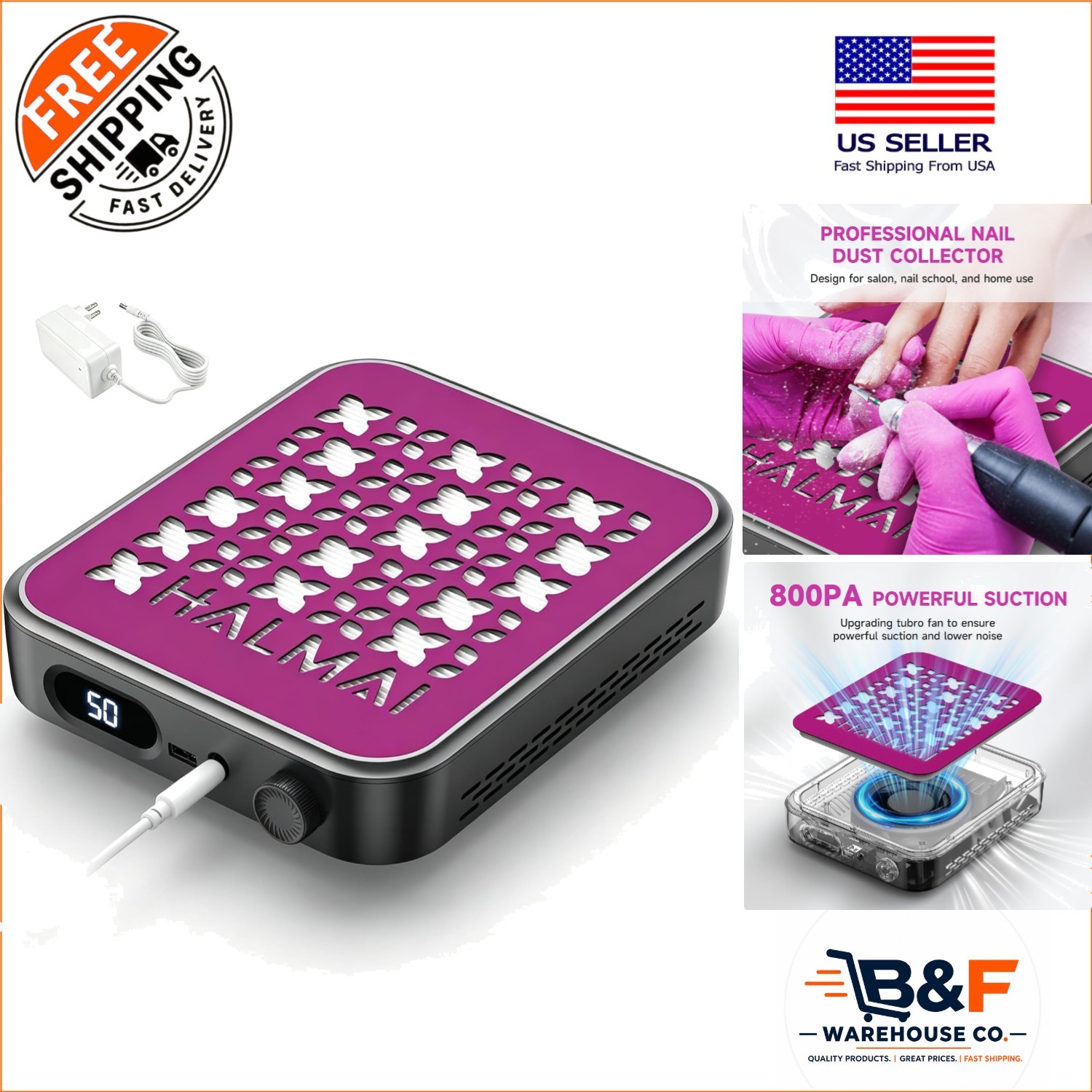 Portable Nail Dust Collector with 800Pa Suction and HEPA Filter for Home & Salon