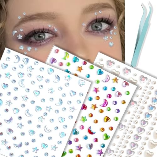 Self Adhesive Face Gems Stickers, Hair Gems Face Jewels Eye Stars/Moons/Hearts