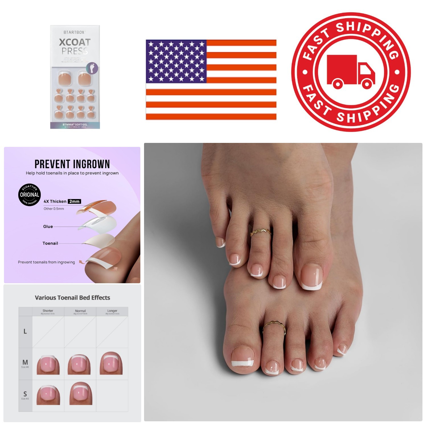 Fake Toe Nails Short White French Tips Gel Material Perfect Fit Easy Application