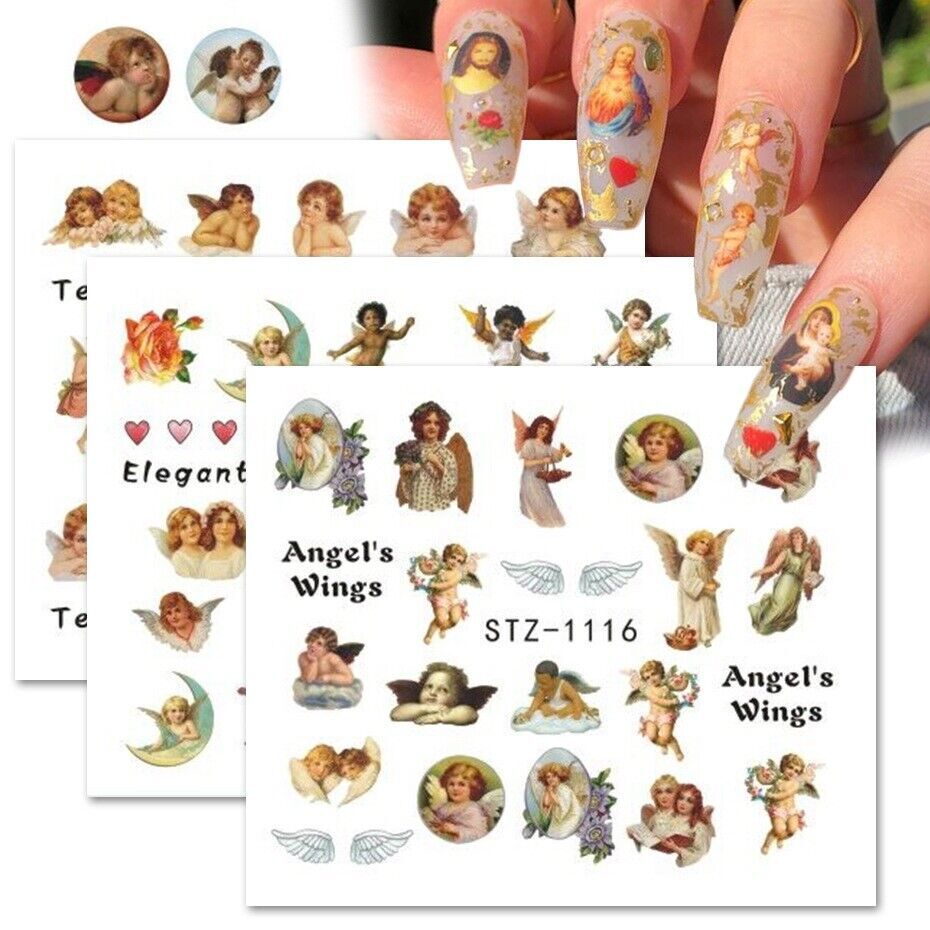 Nail Art Stickers Women Water Transfer Decal Slider Virgin Mary Cupid Angel NS19