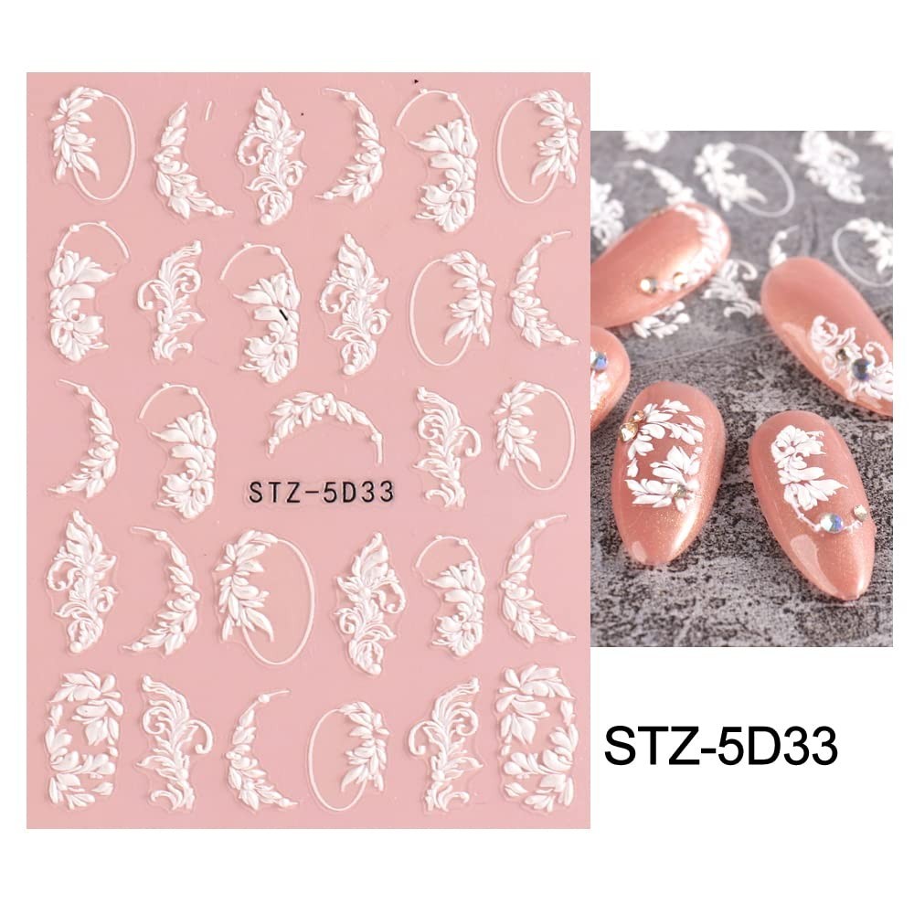 5D Spring Embossed Flower Nail Art Stickers 4 Sheets Real Self-Adhesive Decal…