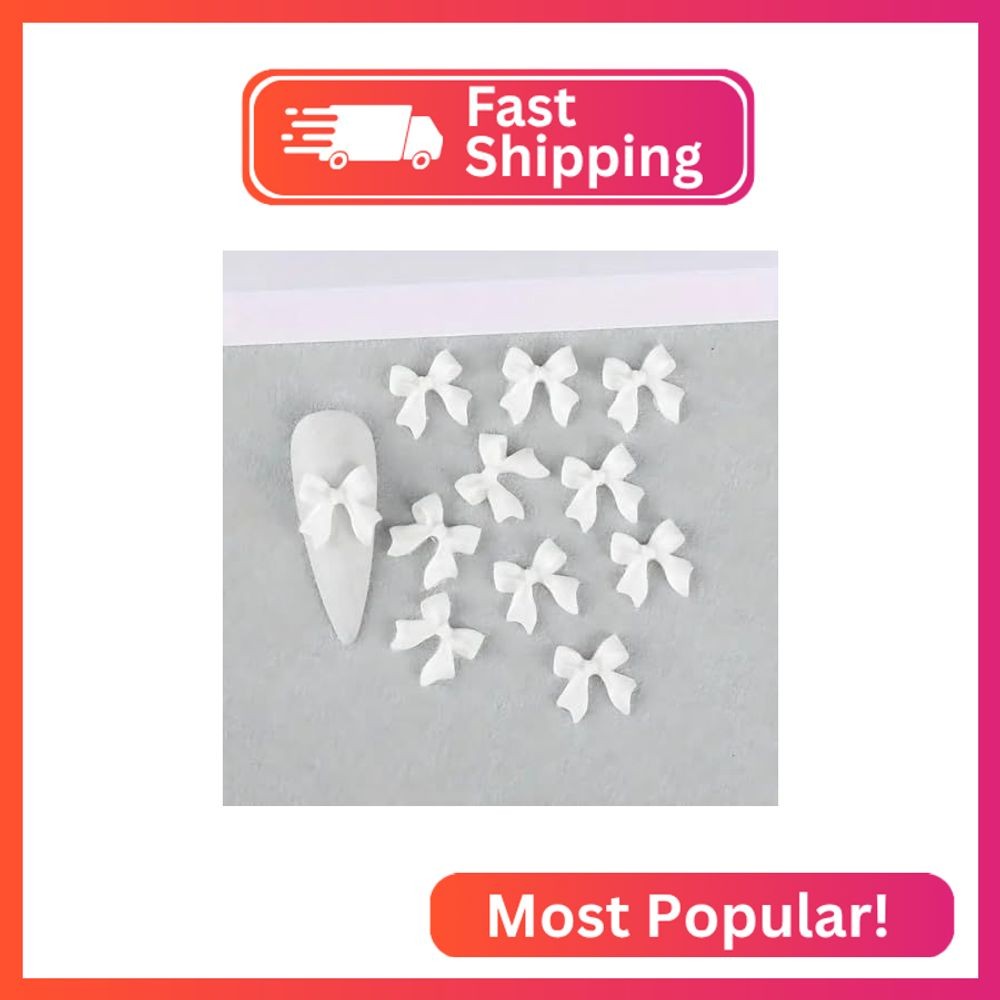 100PCS White Bow Nail Charms 3D Resin Bow Nail Art Charms Valentinese Day Charms