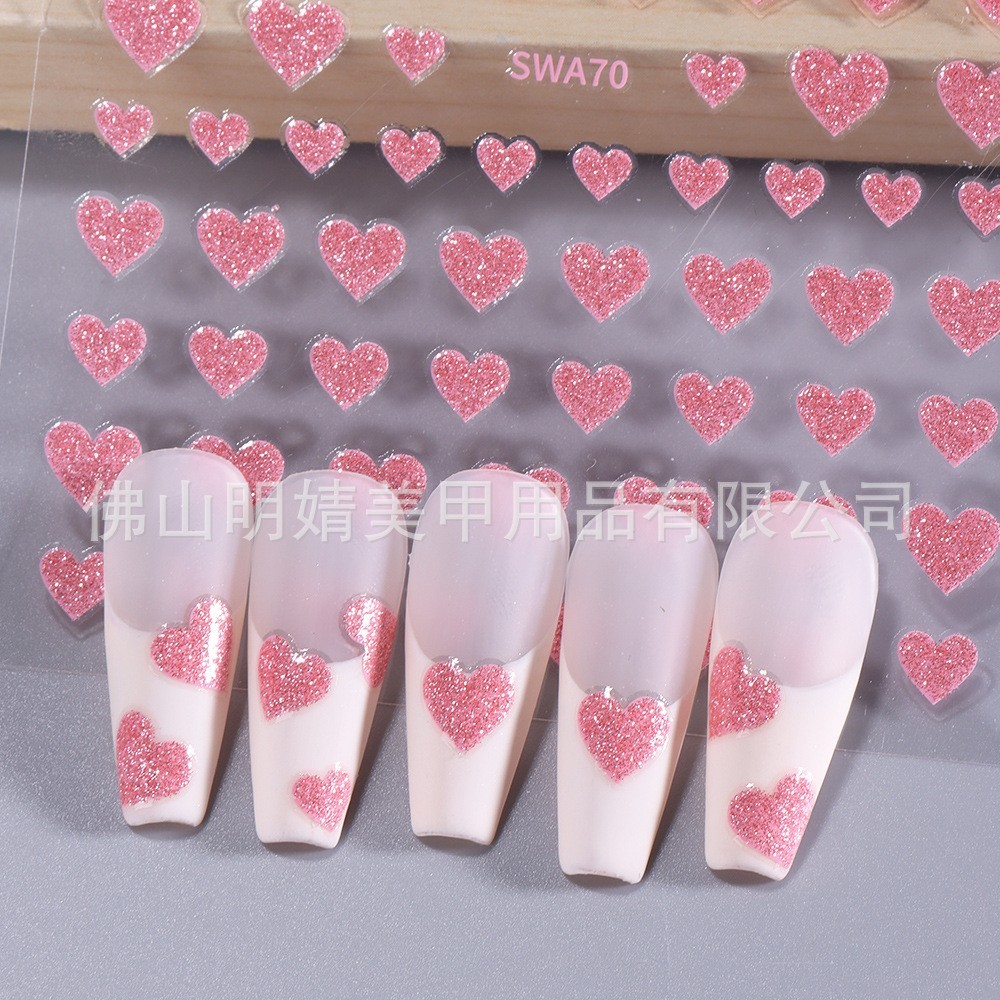 3 Sheets Nail Art Sticker Glitter Heart Valentine Decals Manicure DIY Peel NH28