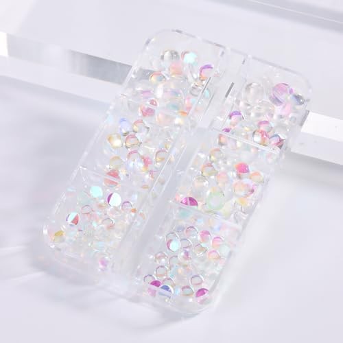 3D Aurora Bubble Beads Nail Art Charms, Mixed Sizes Iridescent Aurora bubbles