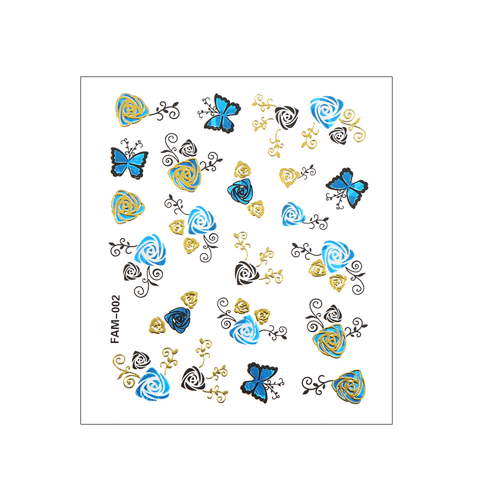 3 Sheets (random) 3D Nail Sticker Blue Gold Silver Butterfly Flower Lace Decals