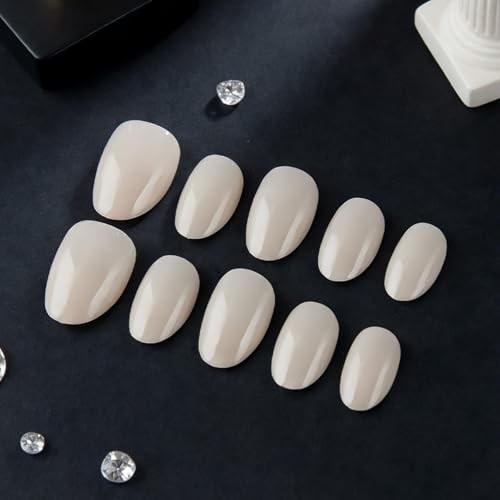 Pearl White Press On Nails – Short Almond Fake Nails – Glossy – Full Pearl White