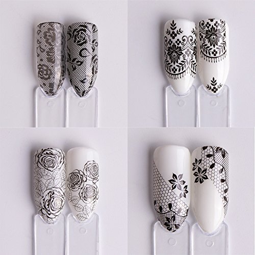 Nail Art Stickers, 40 Sheets Water Transfer Decals for DIY Black Lace Flower