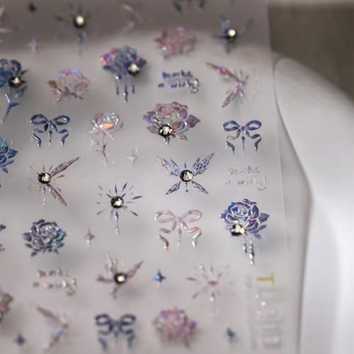 Rose Nail Art Stickers 5D Embossed Nail Decals Rhinestone Nail Art 22 Color22
