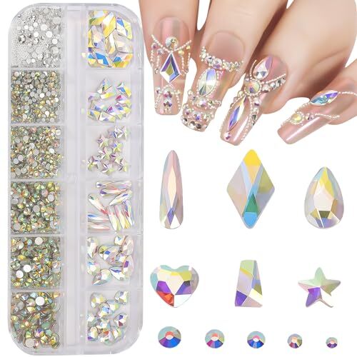 Multi Shapes AB 3D Glass Crystal Nail Art Rhinestones Kit with 0.8mm Round