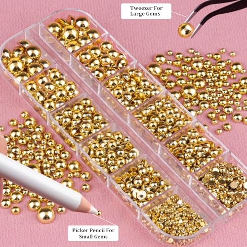 Gold Nail Charms and Gems, Half Round Flatback Pearl Nail A18 1 box gold