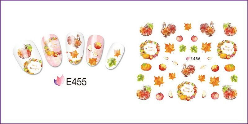 Nail Art 3D Decal Stickers turkey apple pumpkin leaf happy Thanksgiving E455