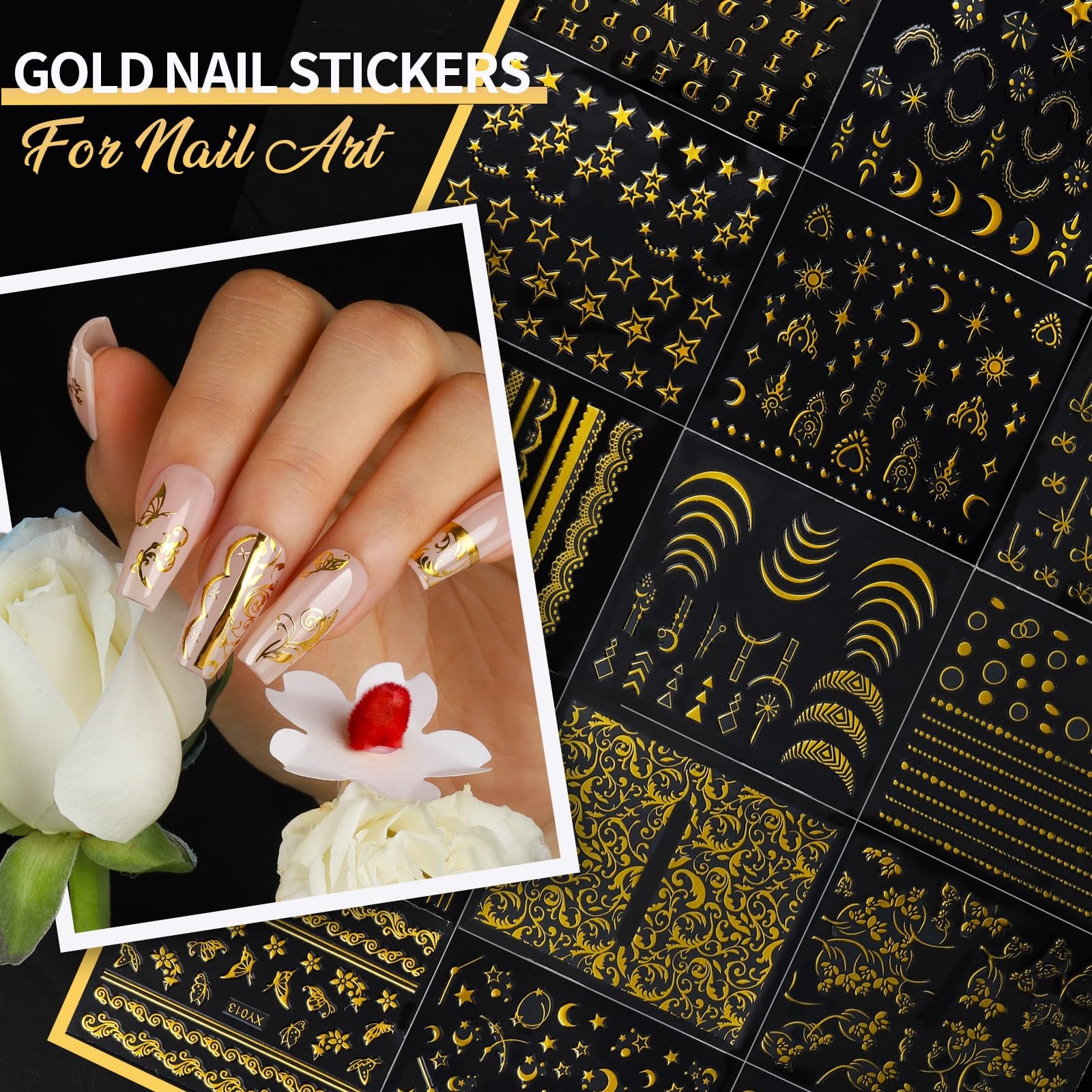 Teenitor 7 Styles Nail Stickers 100 Sheets Flower Decals