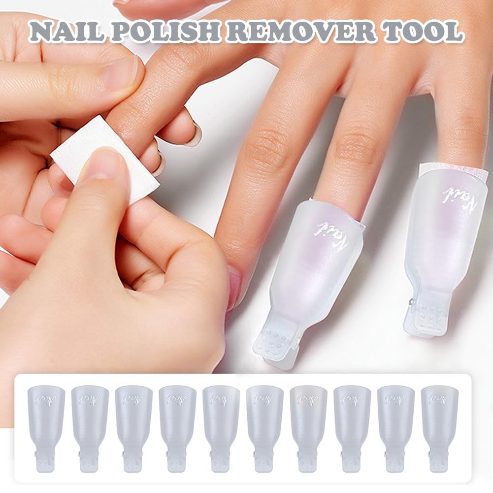AKOAK 10 Pcs Plastic Acrylic Nail Art Soak Off 10 Count (Pack of 1), White