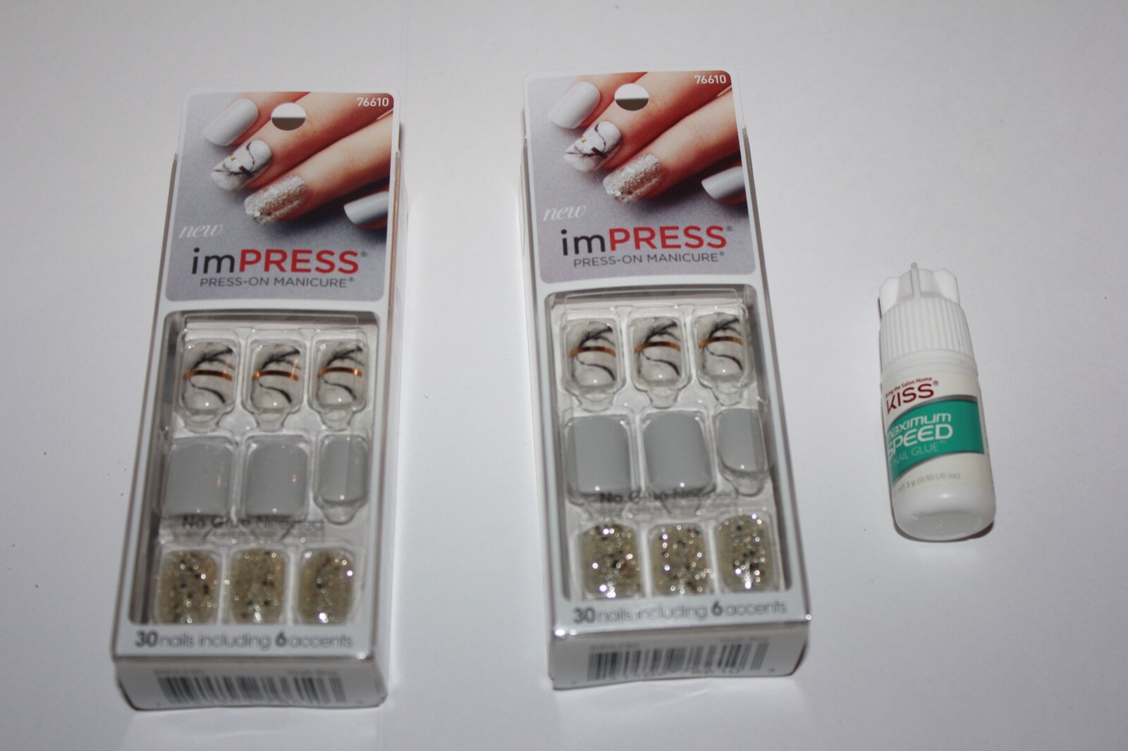 Lot/2 Kiss Impress Press-On Manicure 30 Nails BIPA230 Yeah Boy In Box + Glue