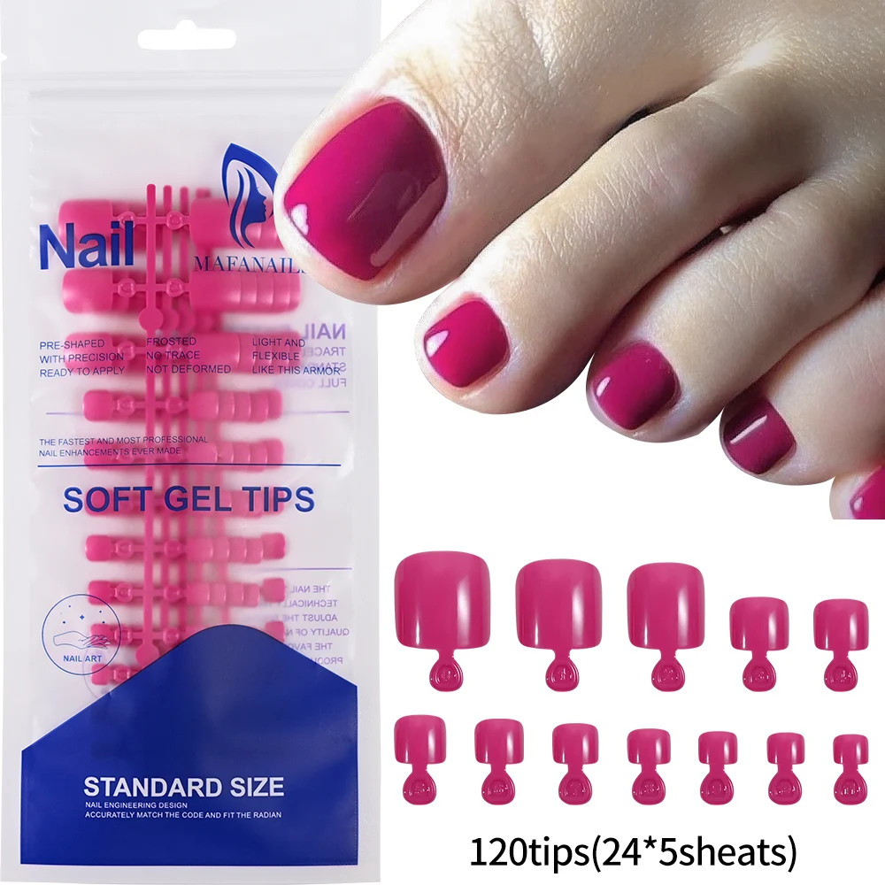 120pcs Press On Toenails Pink French Tip Short Square Glossy Finish False Foot