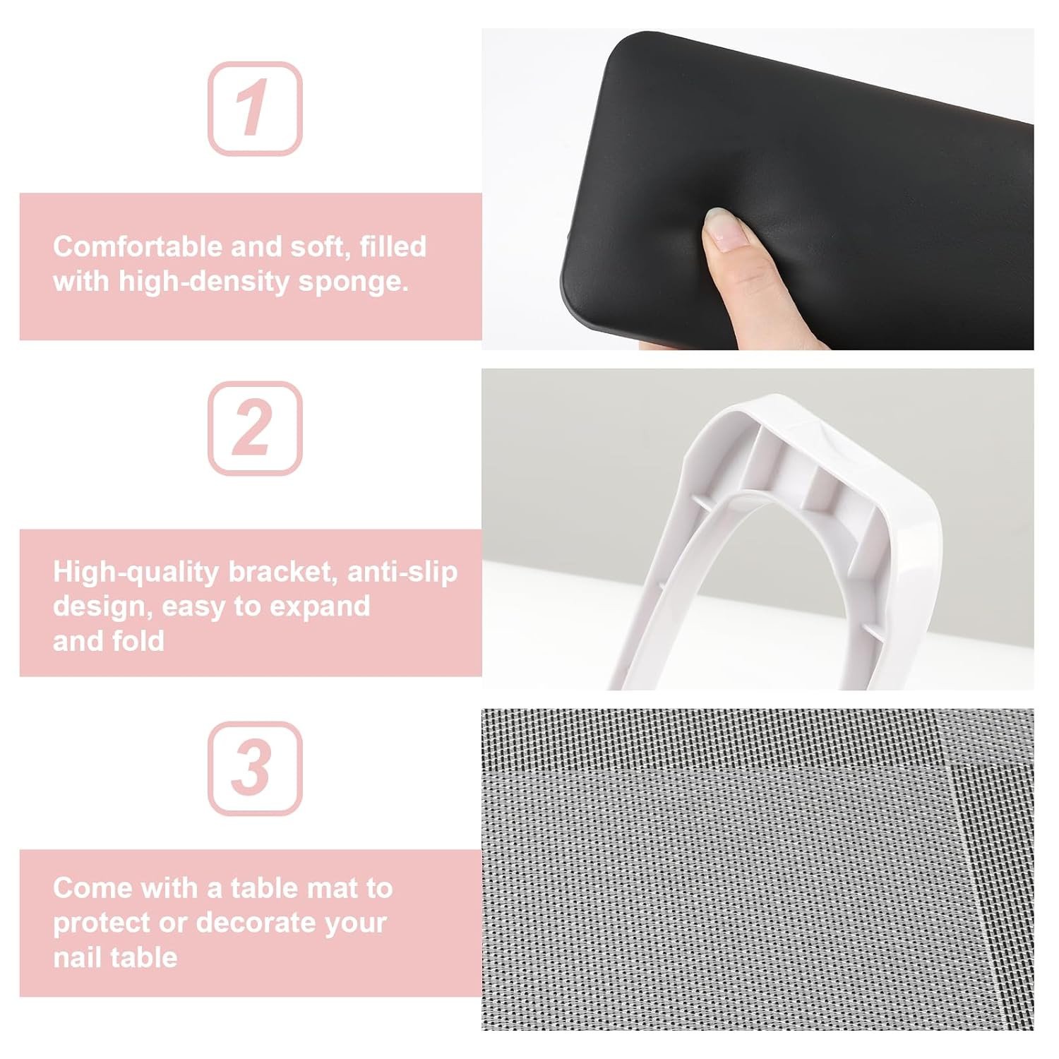 ANGNYA Nail Arm Rest for Nails Tech, Foldable Hand Stand for Nail Tech with PVC