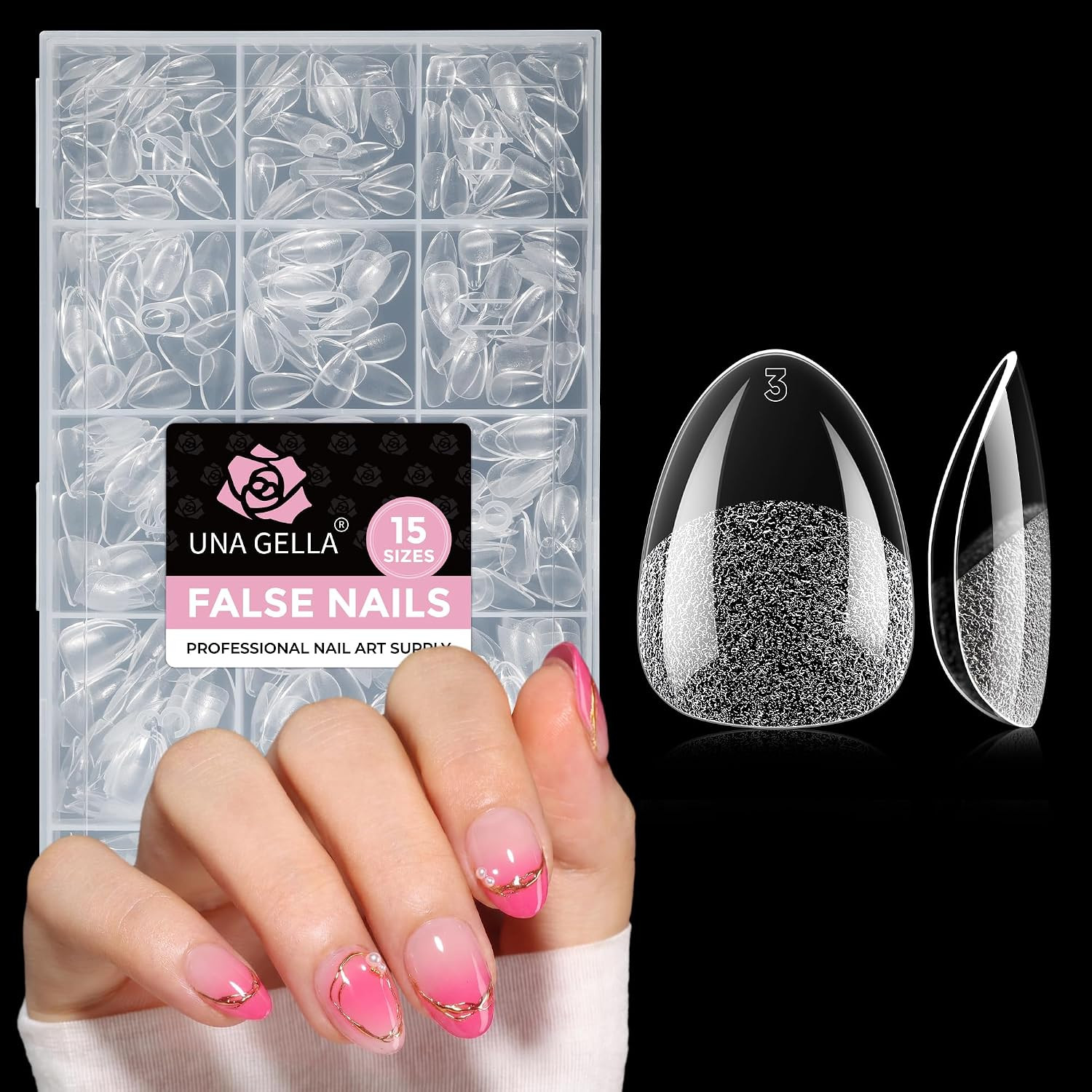Extra Short Almond Nail Tips Full Cover 450PCS 15 Sizes | Pre-Etched Short Gel N