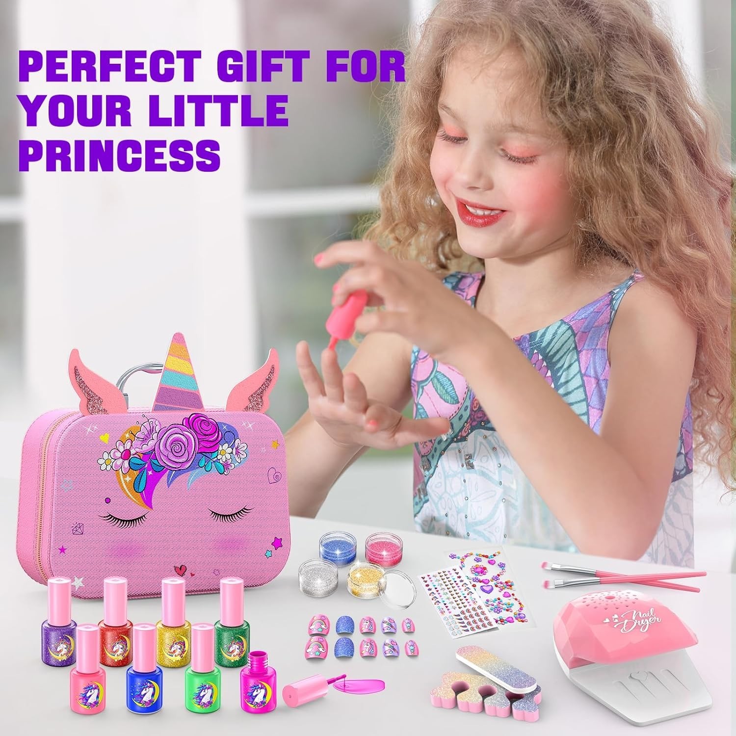 Kids Nail Polish Set for Girls, Non-Toxic Quick Dry Nail Art Salon Kit with N…
