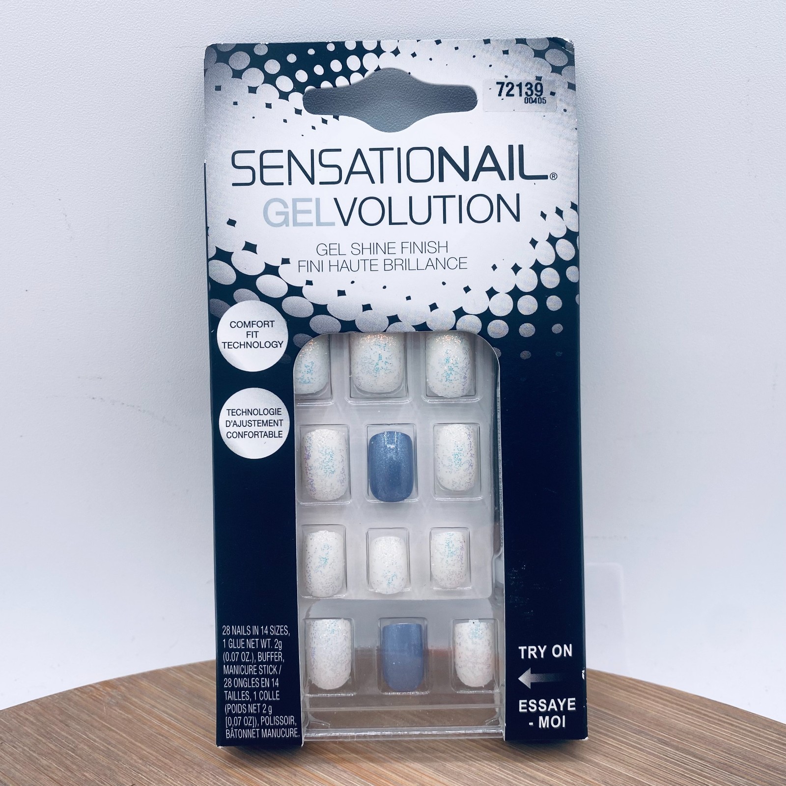 Sensational Gel Nails Gelvolution White Blue Short Square 28 Count