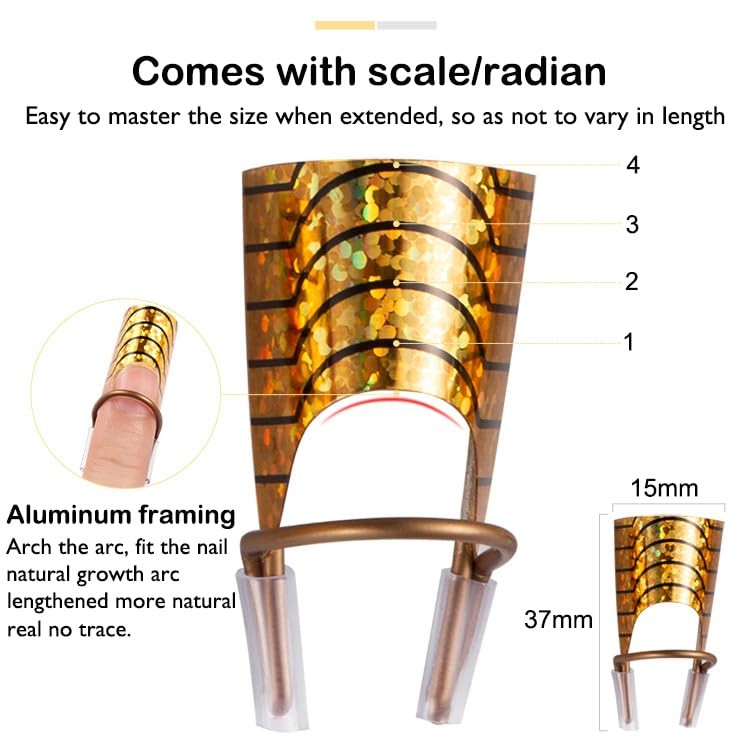 AKOAK 10 Pieces Reusable UV gel Acrylic Nail Art Tips Extension Guidance gold