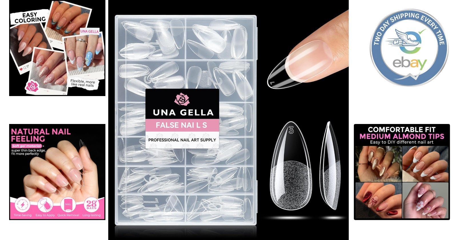 Professional Quality Almond Shaped Nail Tips – 216pcs, Perfect for All Occasions