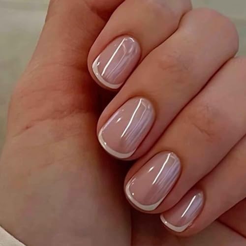 Extra Short Square Shaped Fake Nails – Chrome Tip Press on Nails – Glossy