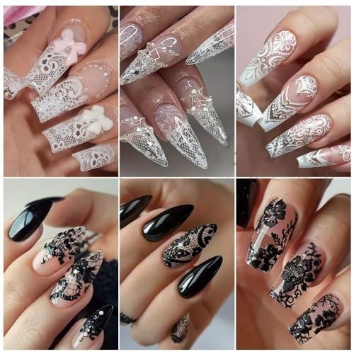 Lace Nail Foil Sheets, 10 Rolls Black White Flower Nail Foils Transfer Lace01