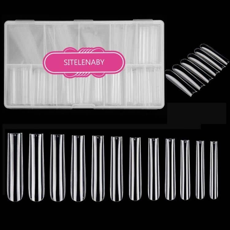 Acrylic Nail Tips 360pcs 12 Sizes Square Full Cover Clear Glossy Extra Long No