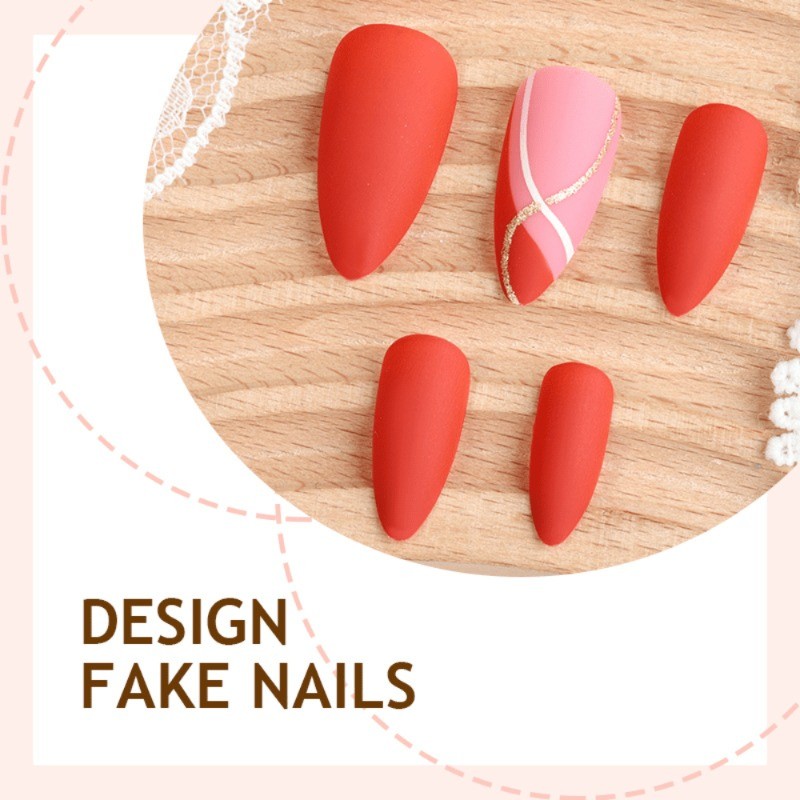 48 Vibrant Red and Pink Press in Nails, Removable and Reusable Fake Nail Art