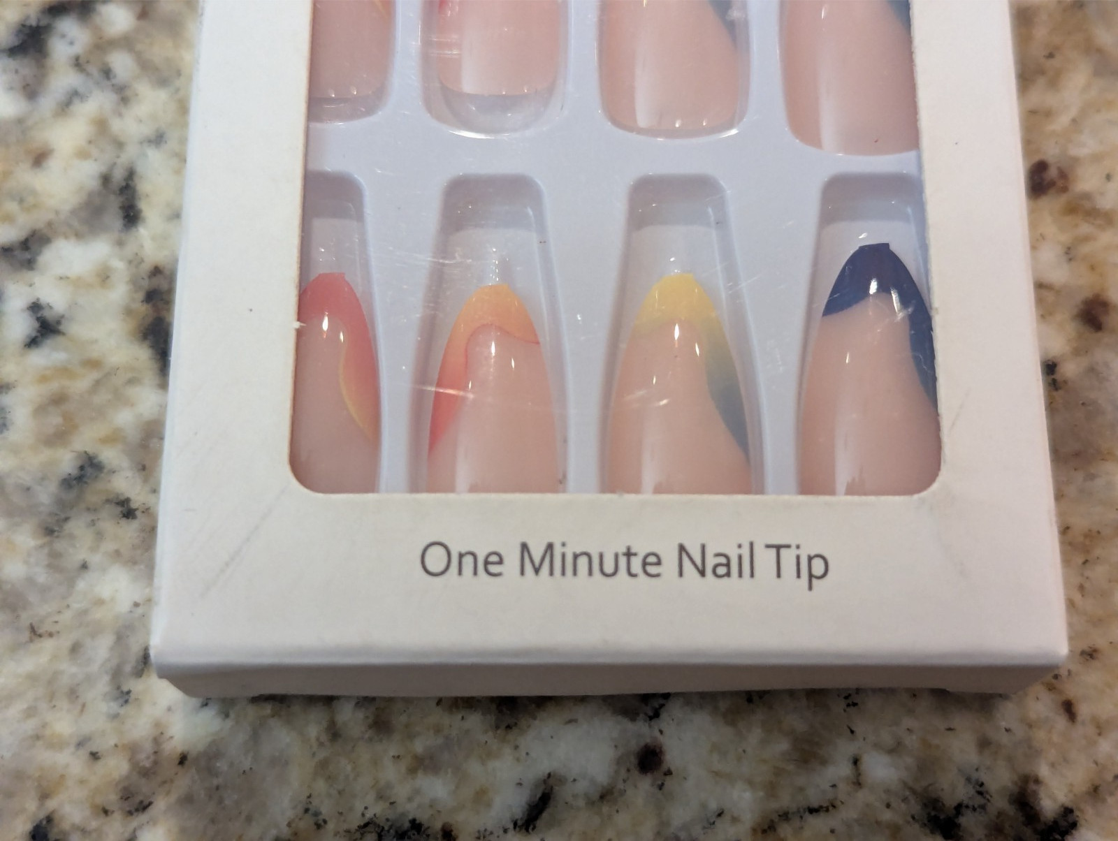 Press On Nails One Minute Nail Tip #145 Long Red Yellow Blue Tip Design 24ct