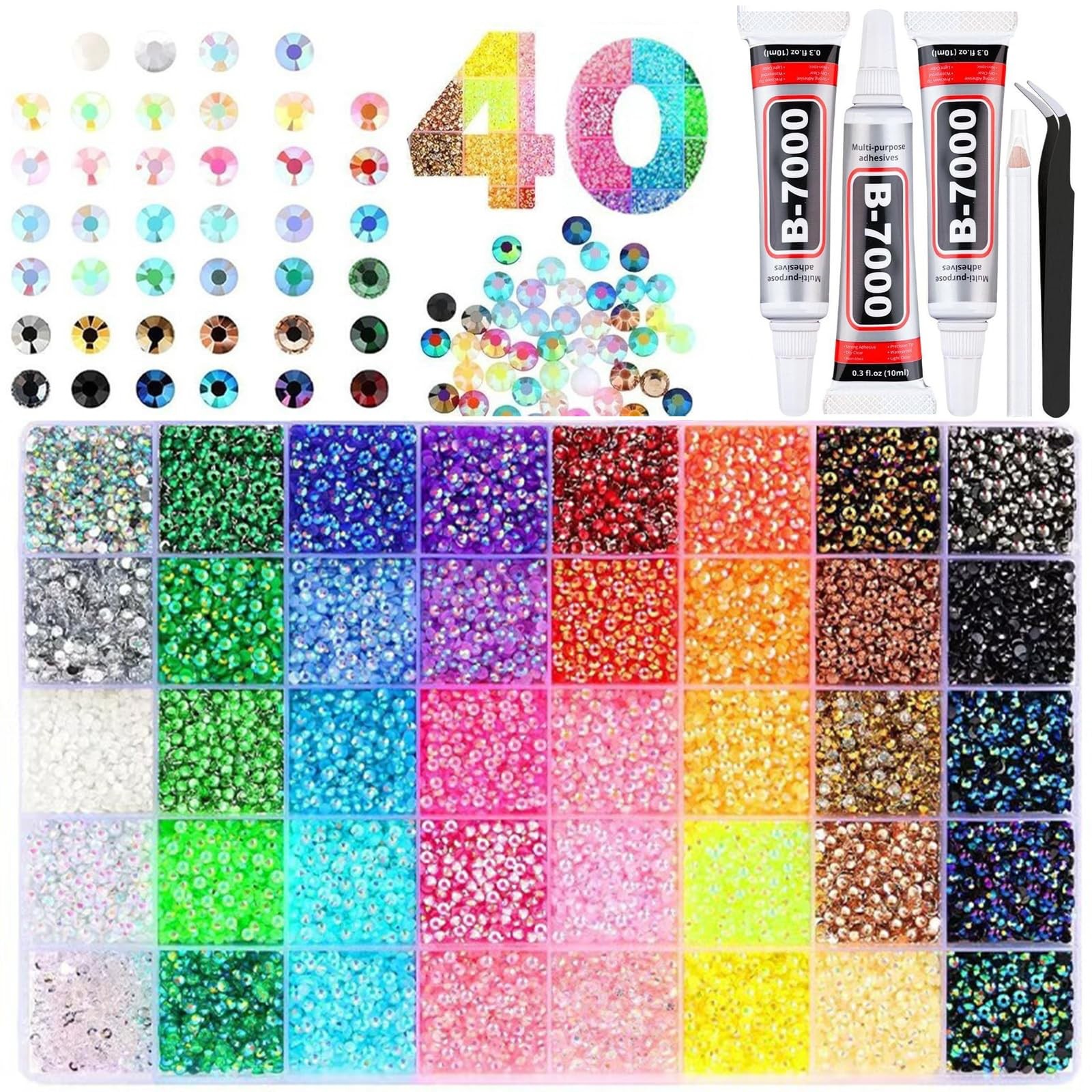 32000Pcs 40 Colors Rhinestones for Bedazzling, 3mm Multicolor Resin Flatback …
