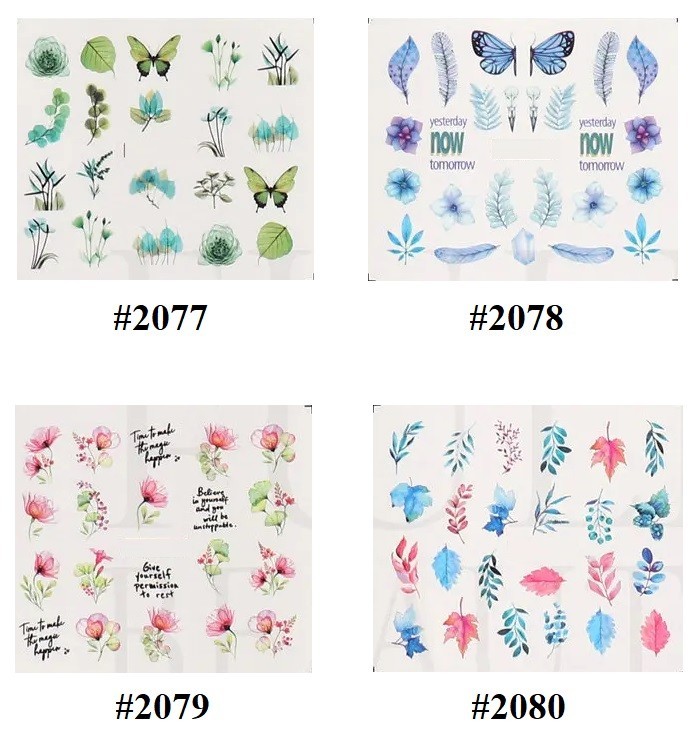 Watercolor Floral Butterfly Nail Art Stickers: Water Transfer Decals(Group 1)