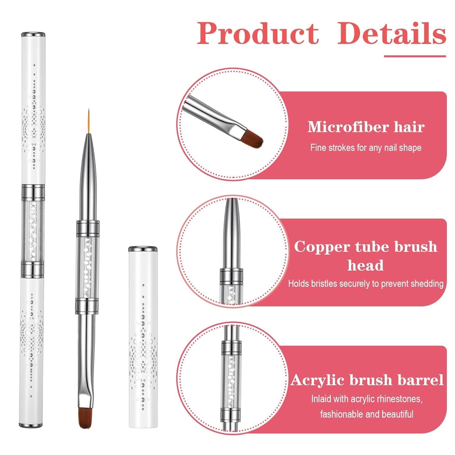 2-PCS Double-Ended Nail Builder Gel Brush, French Tip Liner Rhinestone Tool