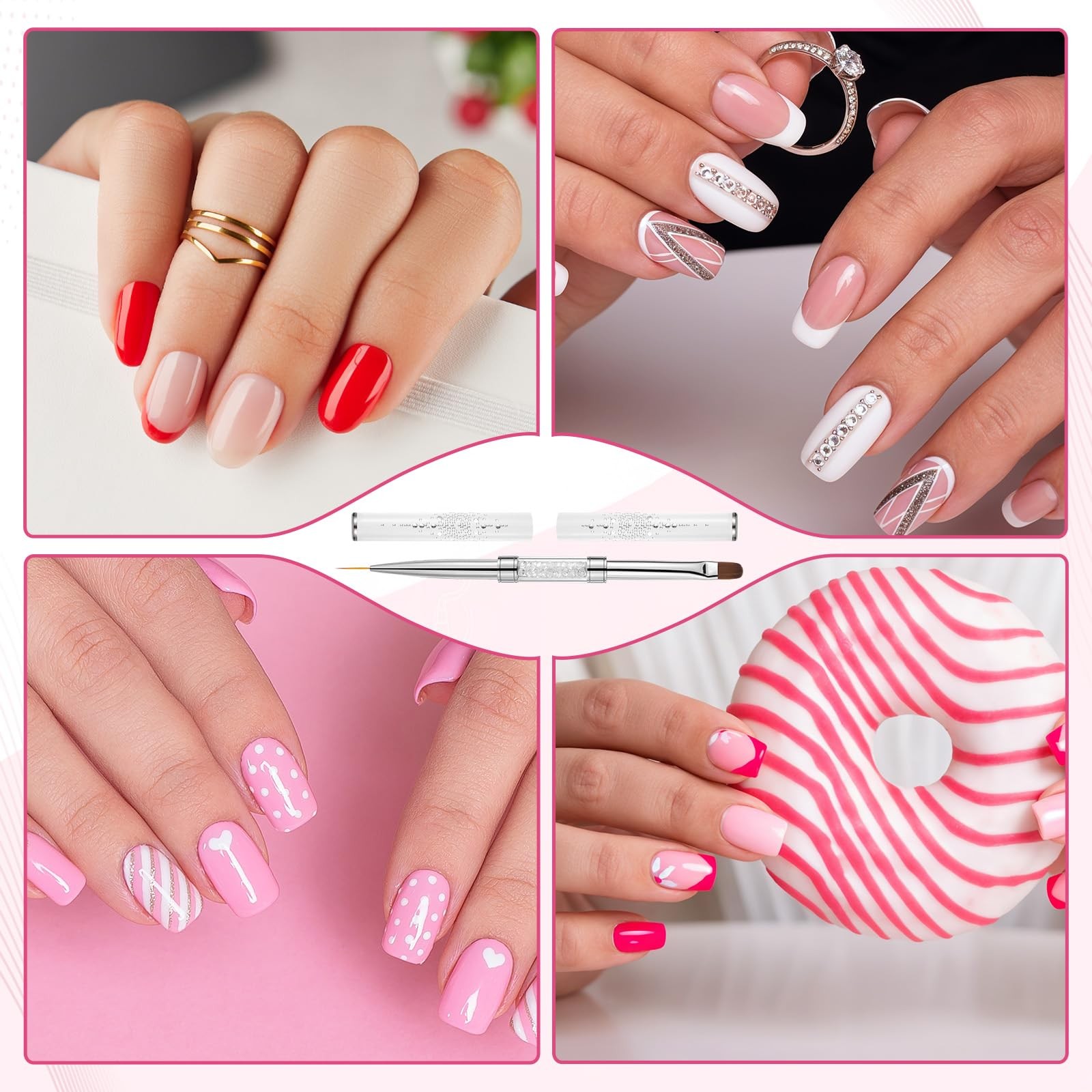 2 PCS Hard Brush, Double Ended French Tip Brush, Professional Nail Brushes fo…