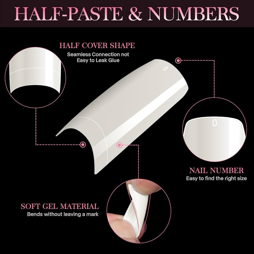 krofaue 500PCS Half Cover False Nails Tips (Pack of 500), Natural 10 sizes