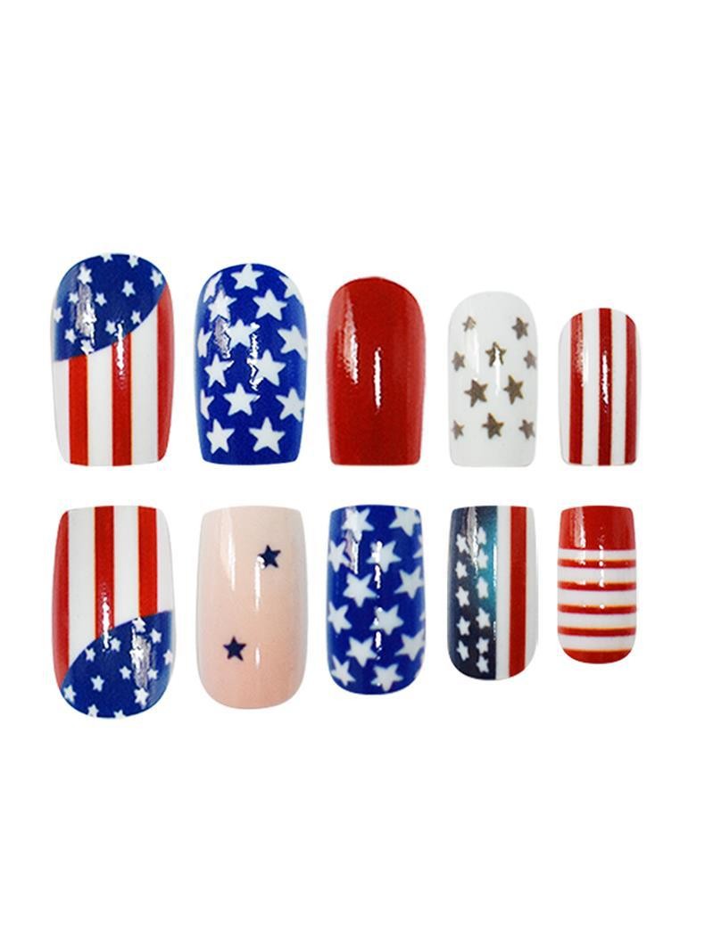 Independence Day Star Flag Press On Nails Square Removable Wholesale