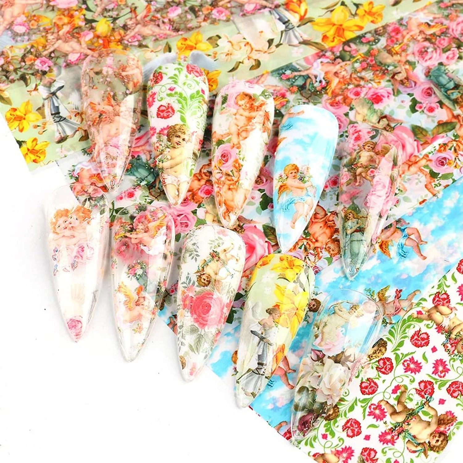 Nail Foil Transfer, DANNEASY 10 Sheets Angle Cupid Flower Design Nail Sticker…