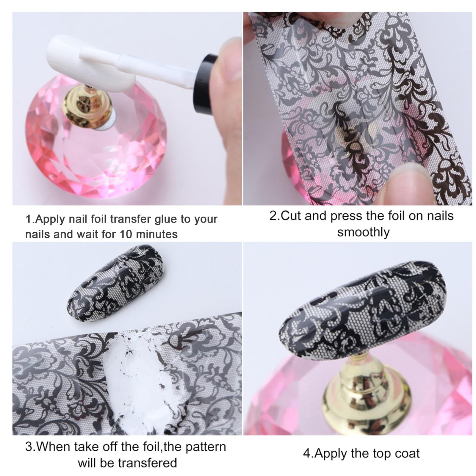 Lace Nail Transfer Foil Stickers 50PCS Black White Flower Lace Nail Foils Line