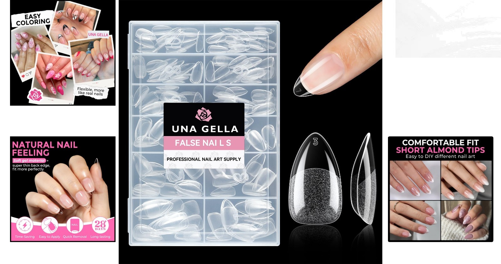 216 Short Almond Fake Nails – Salon Quality Acrylic Tips, 12 Sizes Available