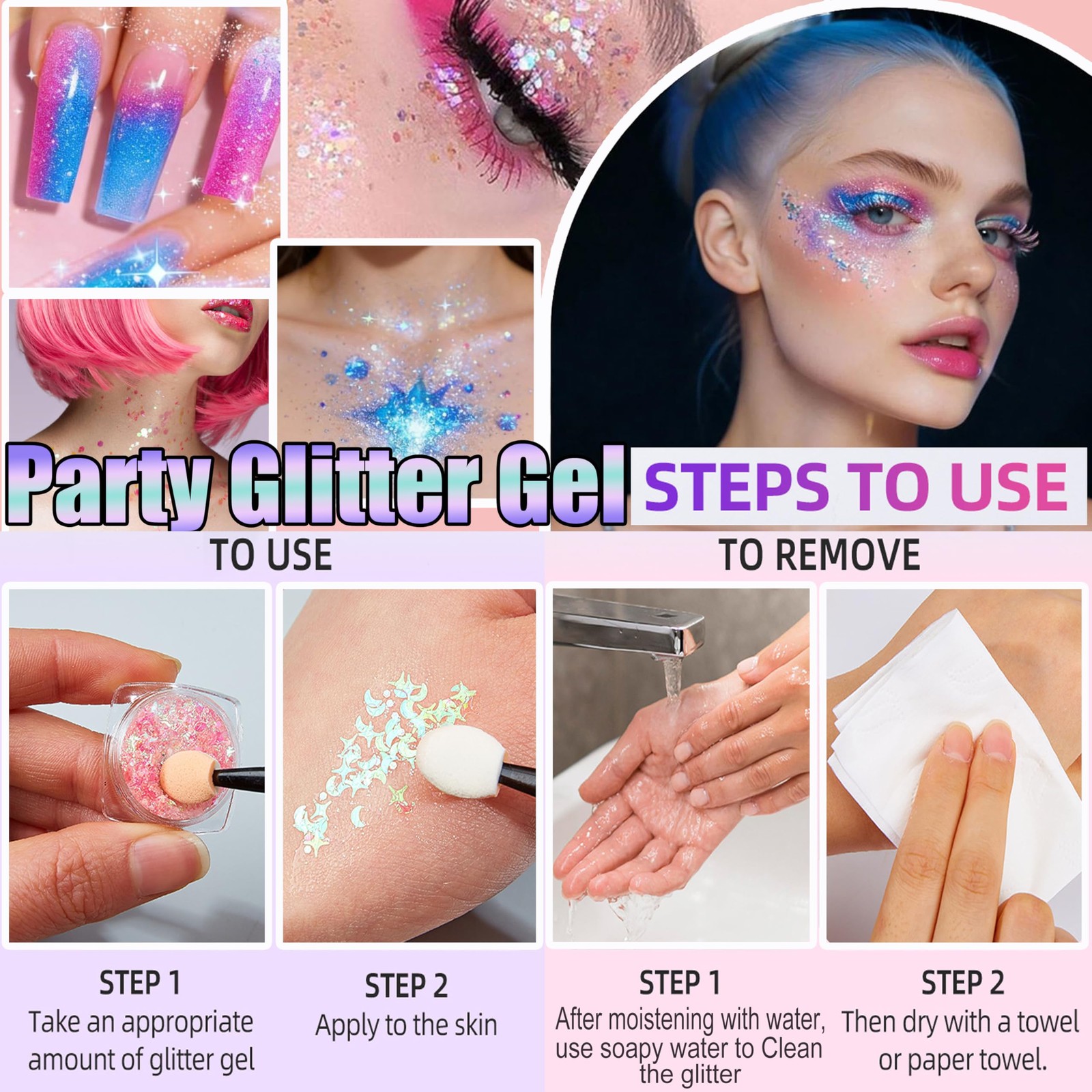 Face Body Glitter Gel, Chunky Face Glitter Makeup Kit, Sparkling 24 Colors Gl…