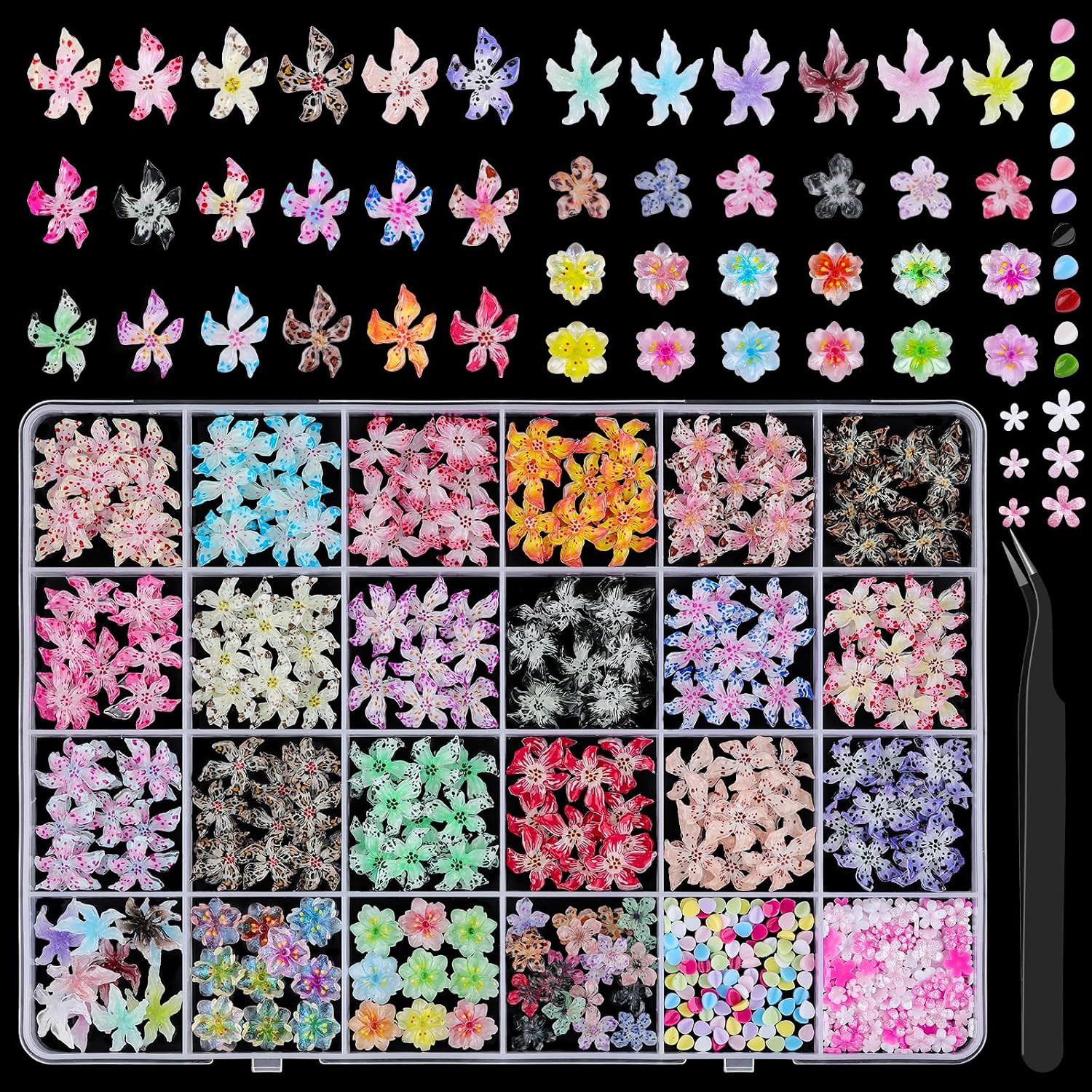 Flower Nail Art Charms 3D Flowers for Nails – 400Pcs(Hawaiiflowers) | Colorful H